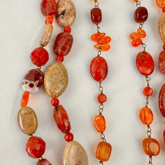 Vintage Coldwater Creek Multi-Strand Beaded Necklace 27-Inch Orange Brown Earthy - Picture 6 of 10